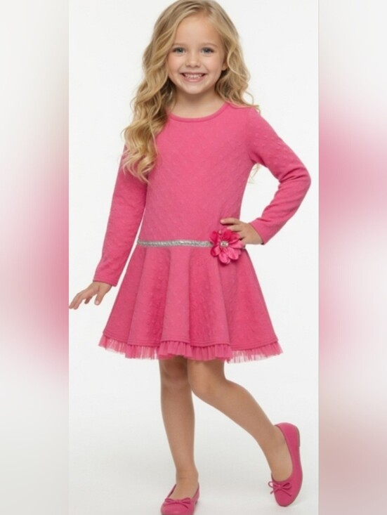 Dollie & Me Other - Dollie & Me Pink Long Sleeve Dress with Flower Detail